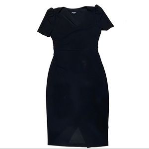 Express Black Puff Sleeve Wrap Front Sheath Dress